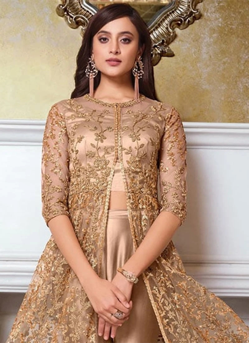 Beige Net Anarkali Suit Party Wear Party Wear - Image 4