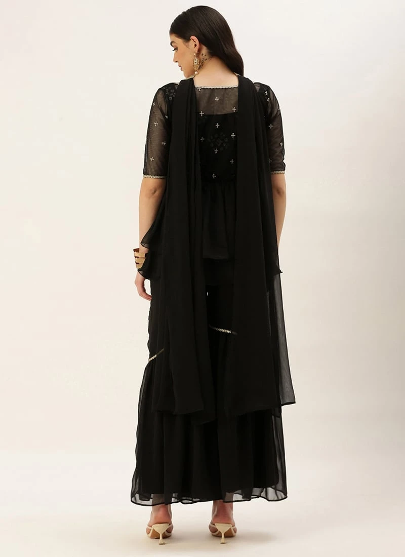 Top From Black Chinon Embroidered N Sequins Gharara Set After Six Wear - Image 4