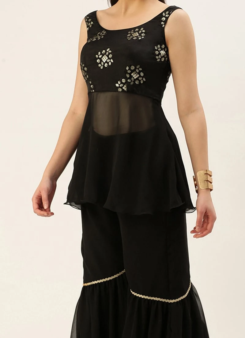 Top From Black Chinon Embroidered N Sequins Gharara Set After Six Wear
