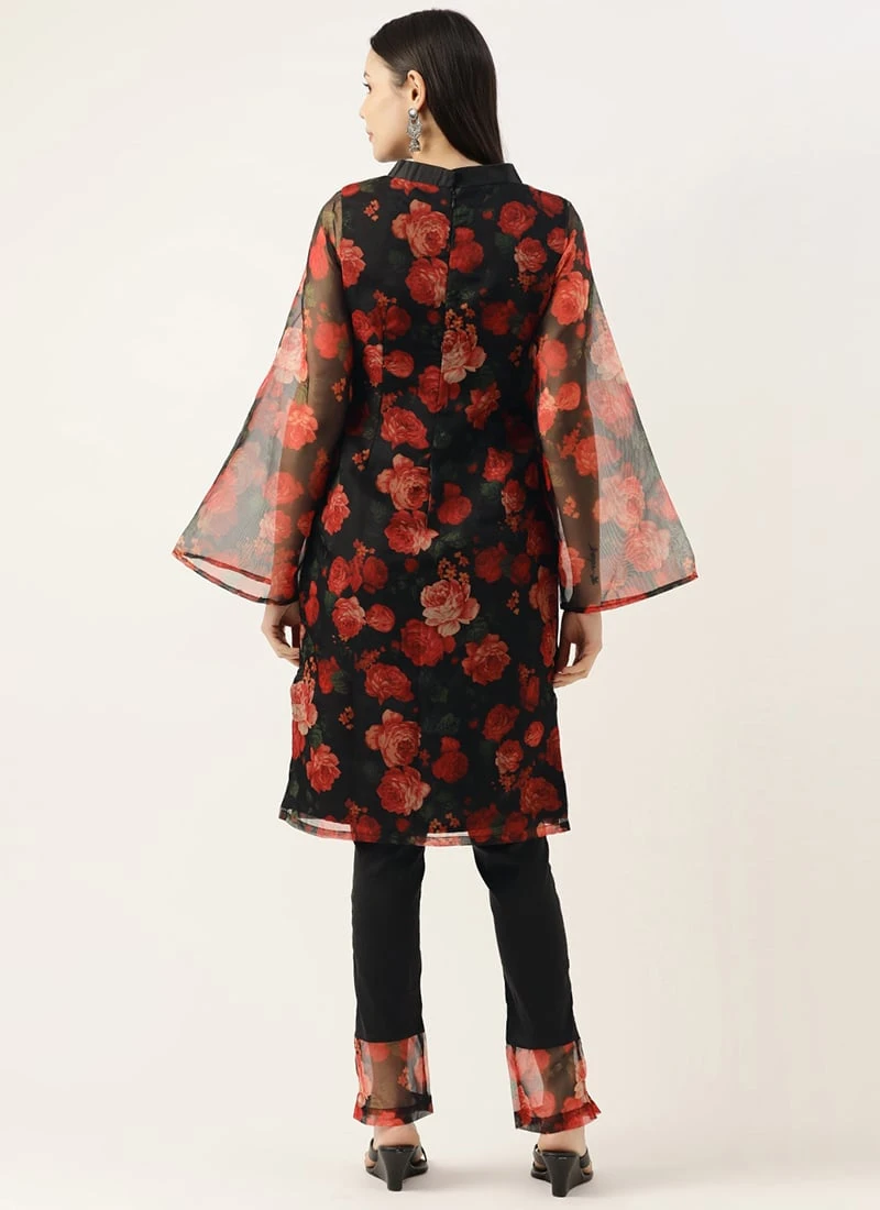 Black Digital Printed Organza Kurta Set After Six Wear - Image 4