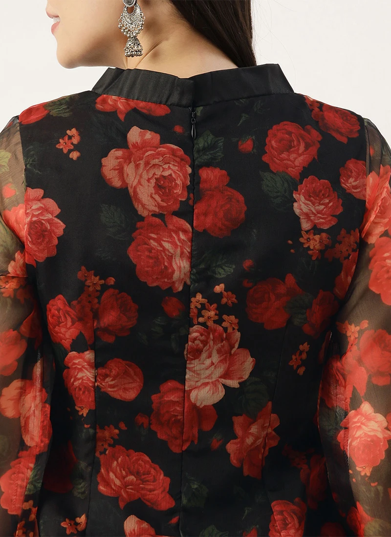 Black Digital Printed Organza Kurta Set After Six Wear - Image 7