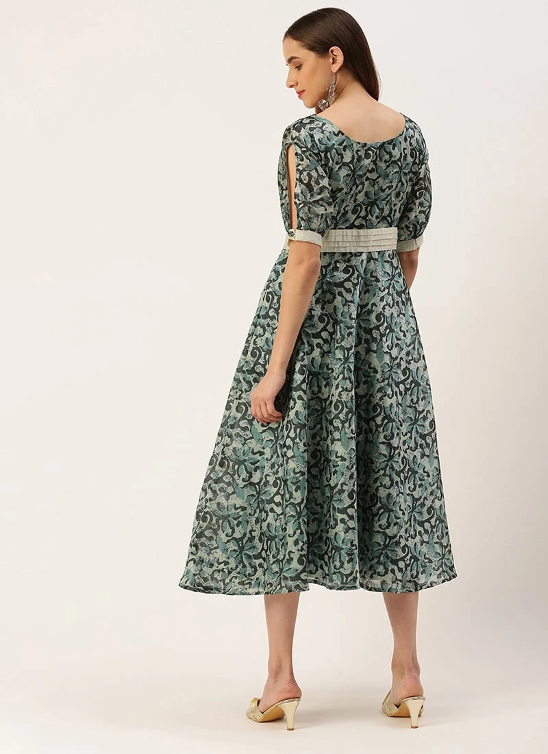 Blue Art Silk Digital Printed Dress Festive Wear - Image 4