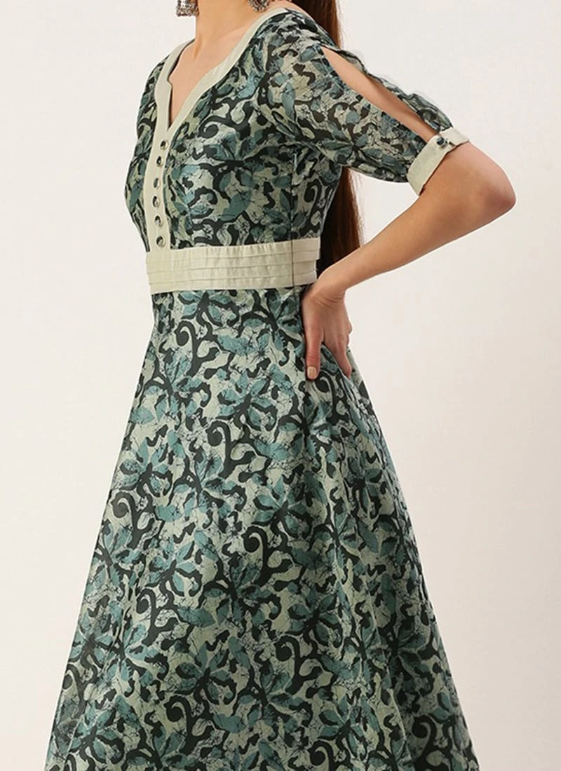 Blue Art Silk Digital Printed Dress Festive Wear