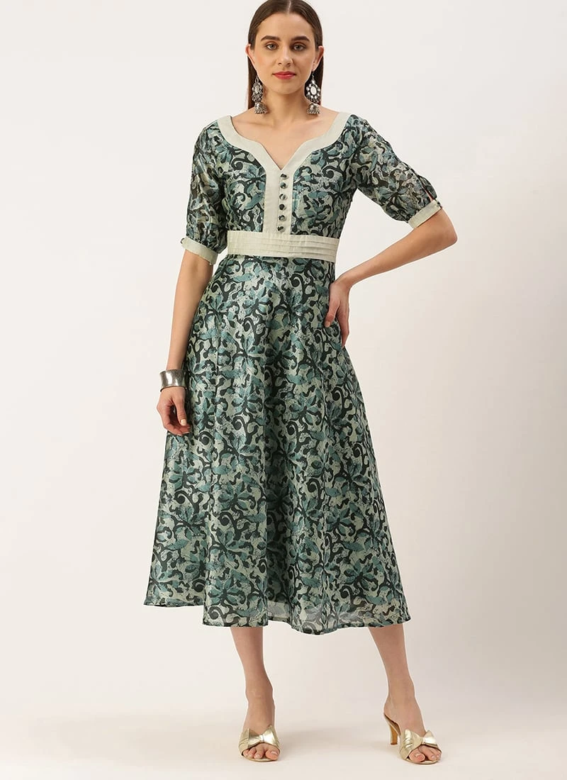 Blue Art Silk Digital Printed Dress Festive Wear - Image 3