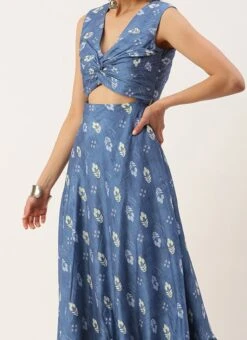 Blue Art Silk Digital Printed Dress After Six Wear