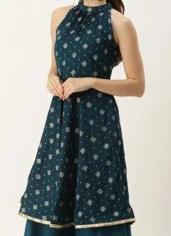 Top From Blue Art Silk Halter Neck Sharara Suit After Six Wear