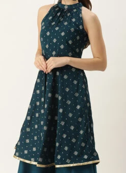 Dupatta From Blue Art Silk Halter Neck Sharara Suit After Six Wear