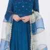 Blue Chinon Silk Mirror Work Anarkali Suit Wedding Wear