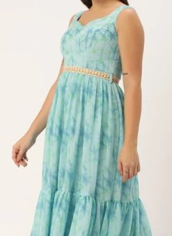 Blue Digital Print Tiered Dress Festive Wear