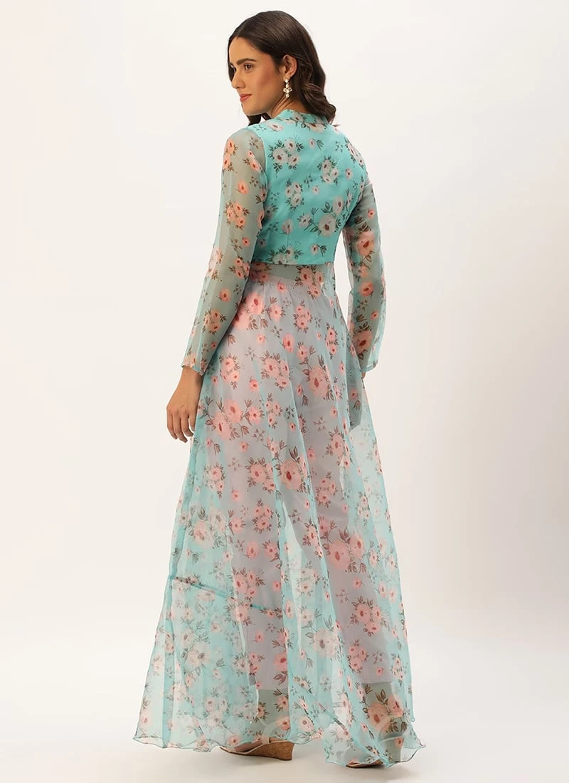 Top From Blue Digital Printed Kurta Set With Straight Pant After Six Wear - Image 4