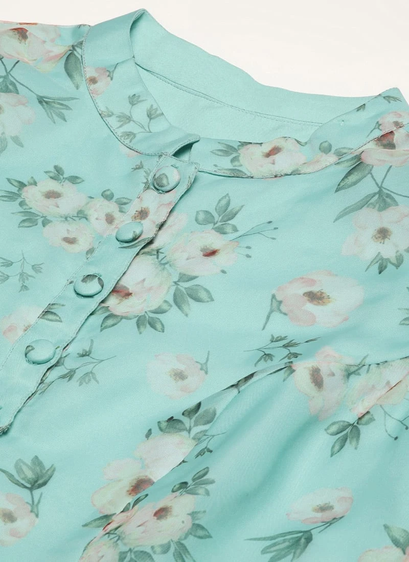 Top From Blue Digital Printed Kurta Set With Straight Pant After Six Wear - Image 5