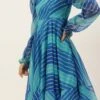 Blue Digital Printed Organza Dress After Six Wear