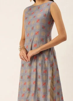 Blue Foil Printed Kurta N Straight Pant Set Festive Wear