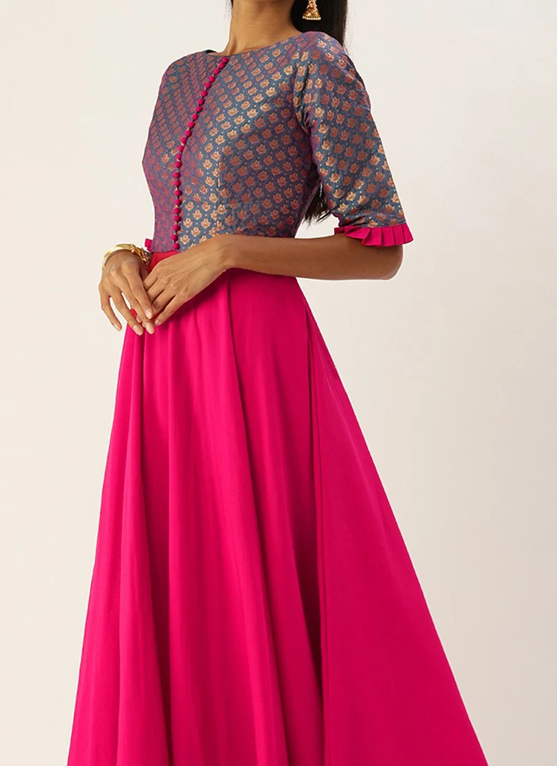 Blue Jacquard Art Silk Anarkali Suit Festive Wear