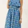 Blue Muslin Printed Mini Dress Party Wear