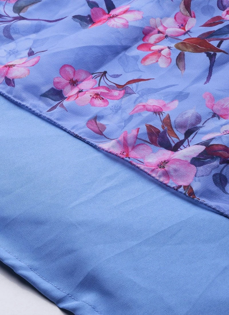 Blue N Pink Digital Printed Georgette Tiered Dress After Six Wear - Image 8