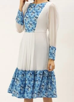 Blue N White Digital Printed Dress Festive Wear