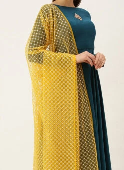 Blue N Yellow Embroidered Anarkali Suit Festive Wear