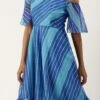 Blue Organza Printed Dress Party Wear