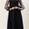 Blue Velvet Embroidered Dress With Cape Party Wear Festive Wear