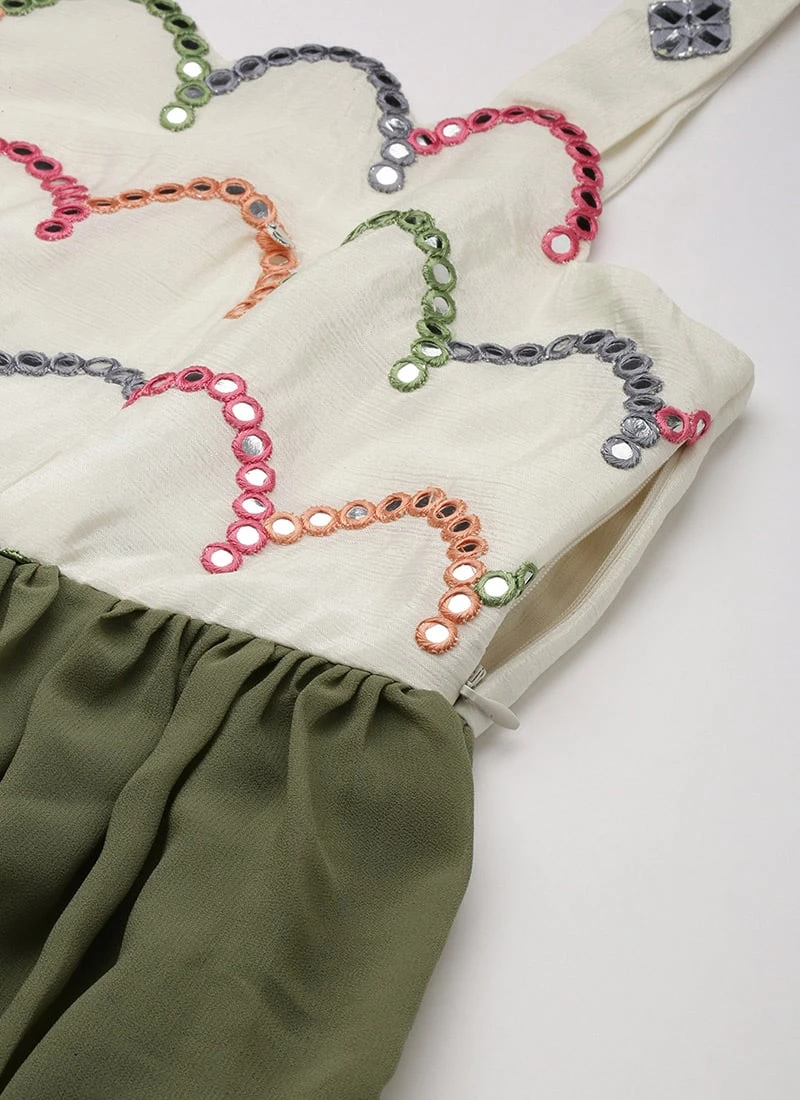 Cream Embroidered Layered Dress Party Wear - Image 5