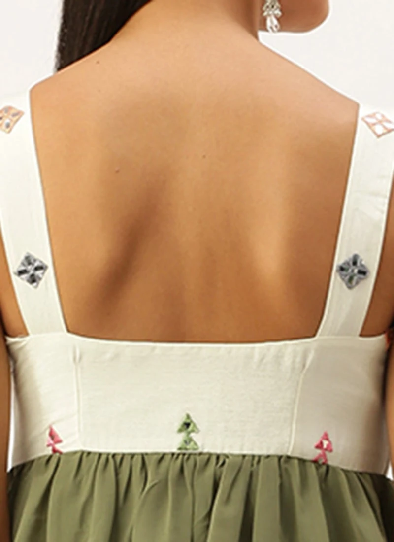 Cream Embroidered Layered Dress Party Wear - Image 6