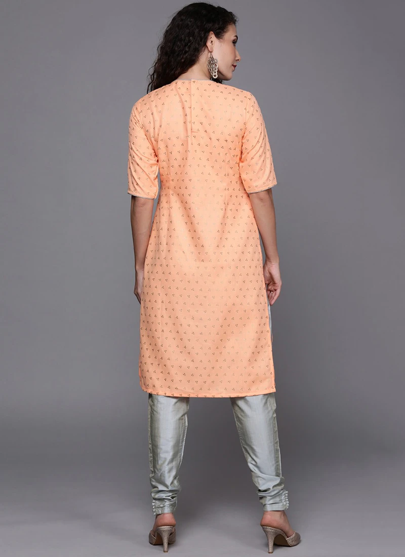 Peach Jacket Style Top And Bottom Festive Wear - Image 4