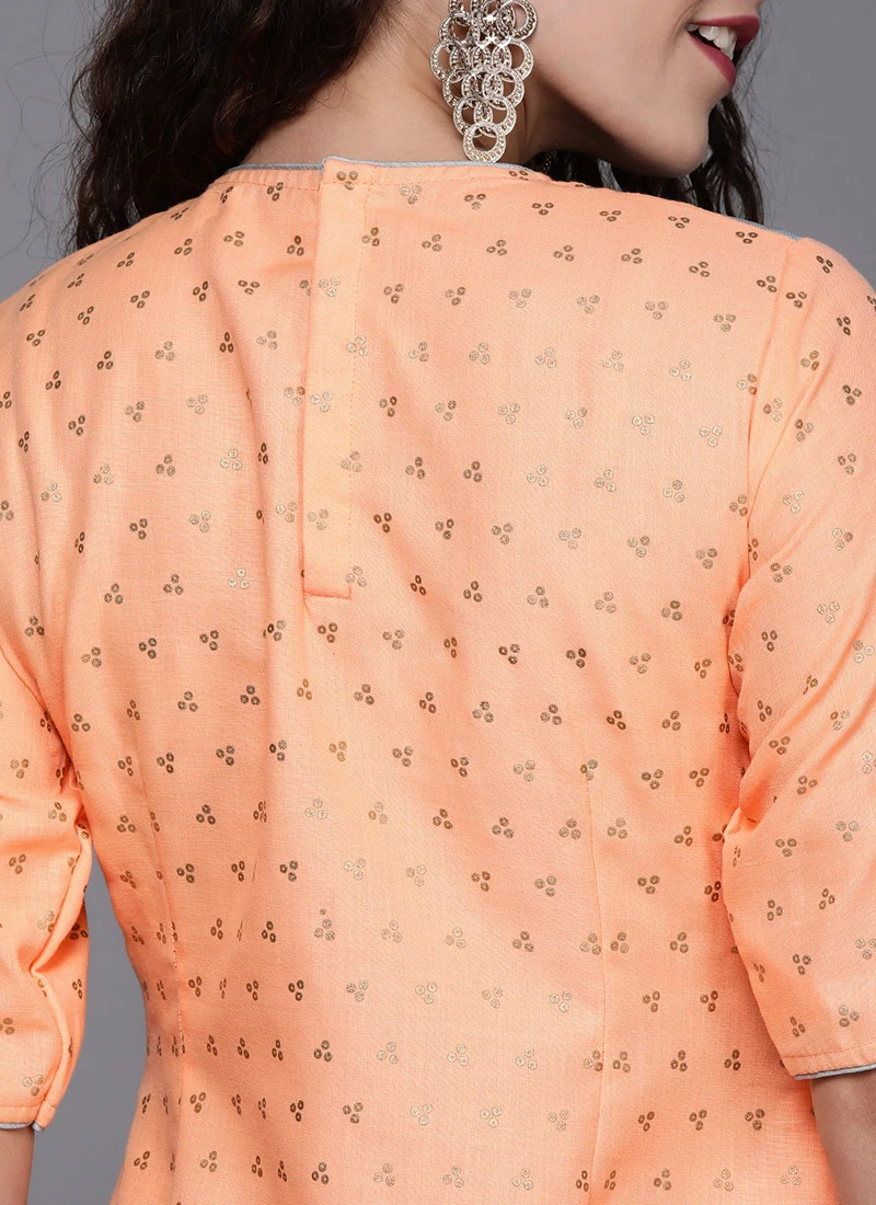 Peach Jacket Style Top And Bottom Festive Wear - Image 7