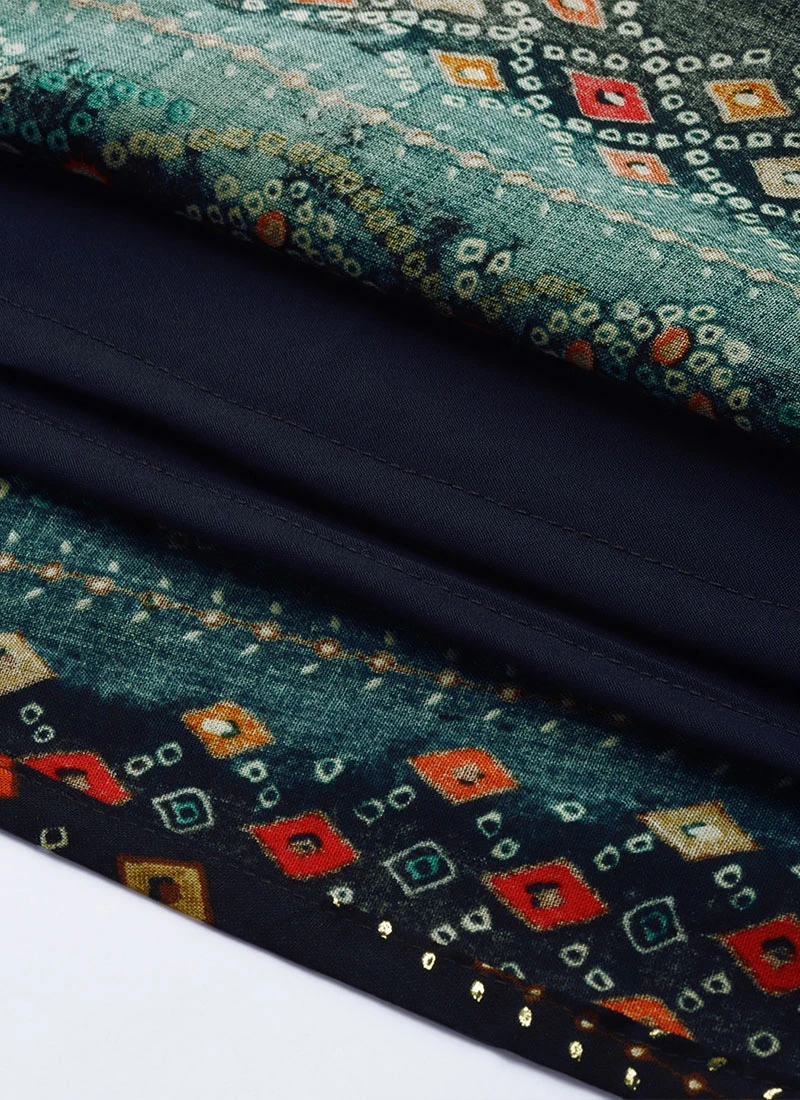 Dark Blue Printed Handkerchief Style Dress Festive Wear - Image 5