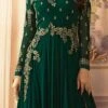 Dark Green Georgette Abaya Style Anarkali Suit Party Wear