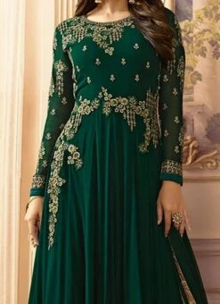 Dark Green Georgette Abaya Style Anarkali Suit Party Wear