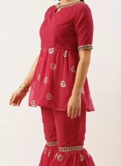 Top From Dark Pink Georgette Embroidered Gharara Suit Set After Six Wear