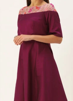 Dark Purple Boat Neck Embroidered Dress Wedding Wear