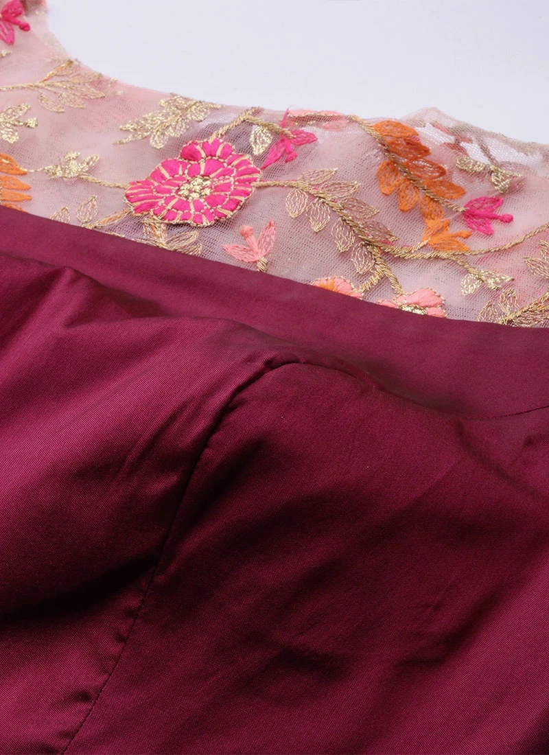 Dark Purple Boat Neck Embroidered Dress Wedding Wear - Image 5