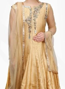 Gold Art Silk Designer Anarkali Suit Party Wear