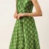 Green Art Silk Digital Printed Halter Neck Dress Festive Wear