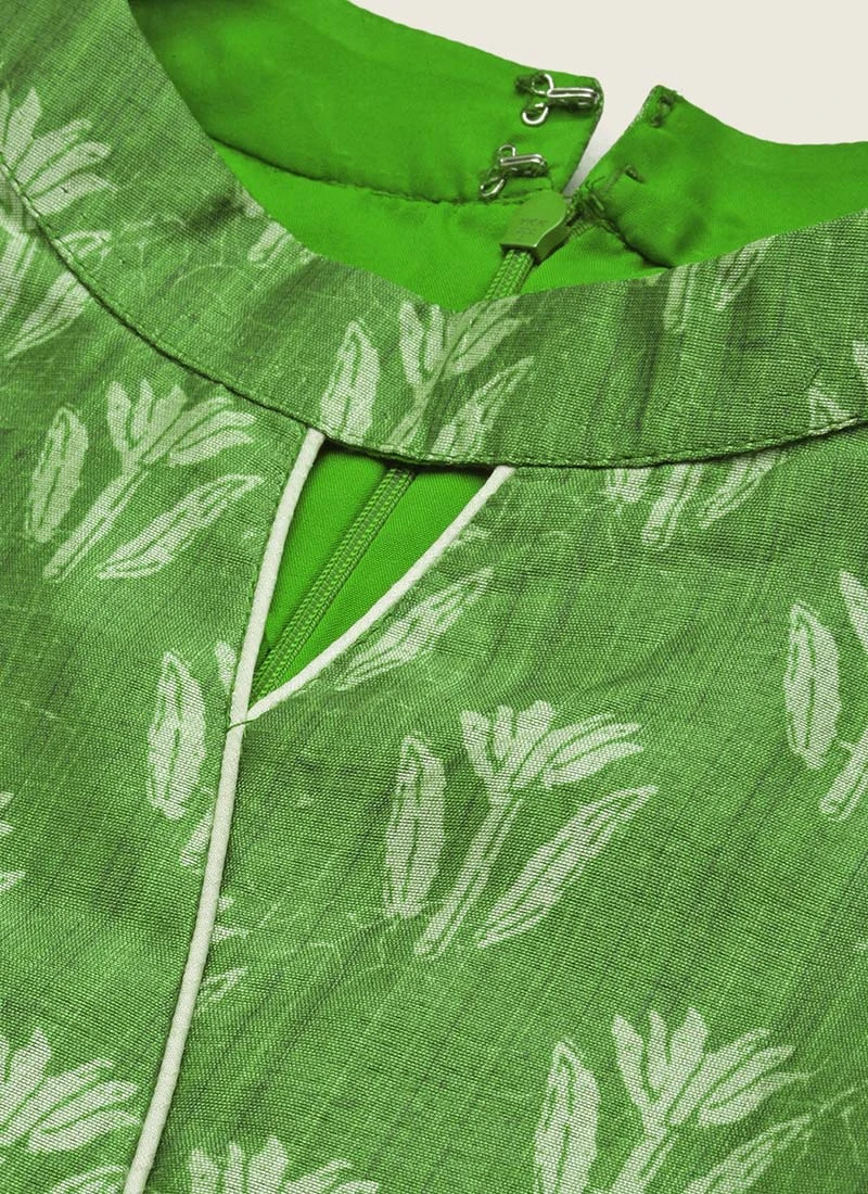 Green Art Silk Digital Printed Halter Neck Dress Festive Wear - Image 5