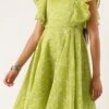 Green Blended Cotton Foil Printed Ruffled Dress After Six Wear