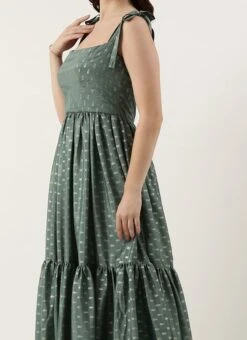 Green Chinon Foil Printed Maxi Dress Festive Wear