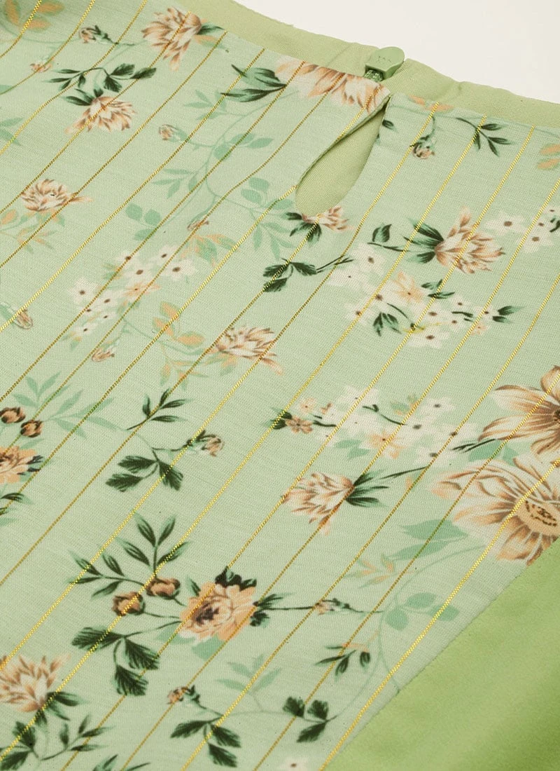 Green Digital Printed Dress Festive Wear - Image 5