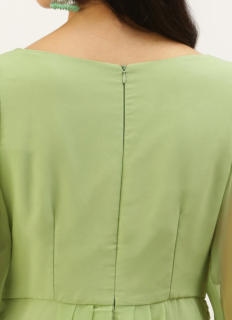 Green Digital Printed Dress Festive Wear - Image 6