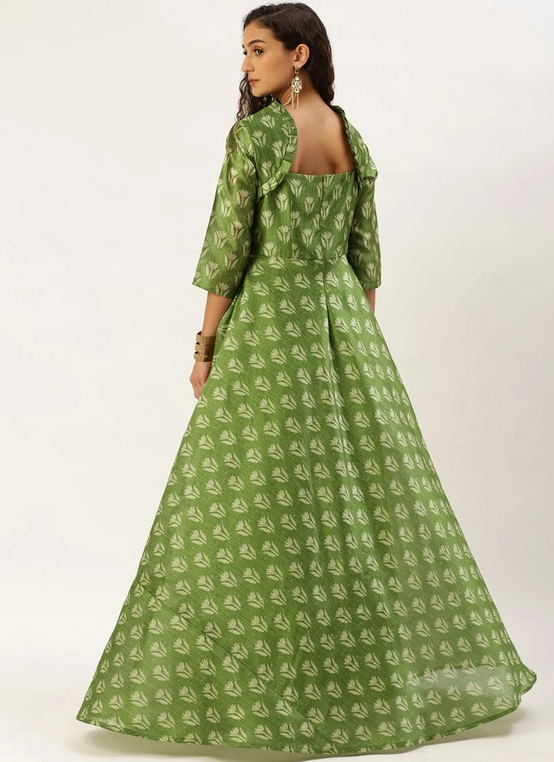 Green Digital Printed Maxi Dress Festive Wear - Image 4