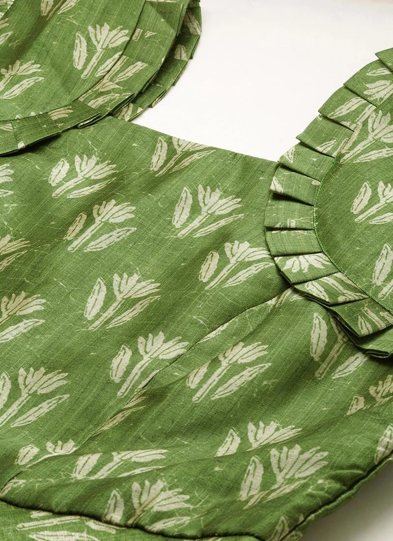 Green Digital Printed Maxi Dress Festive Wear - Image 5