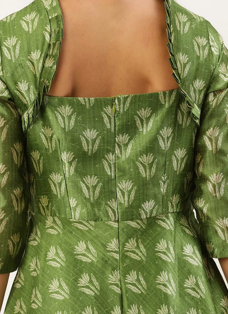 Green Digital Printed Maxi Dress Festive Wear - Image 6