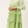 Green Georgette Embroidered Layered Dress Party Wear