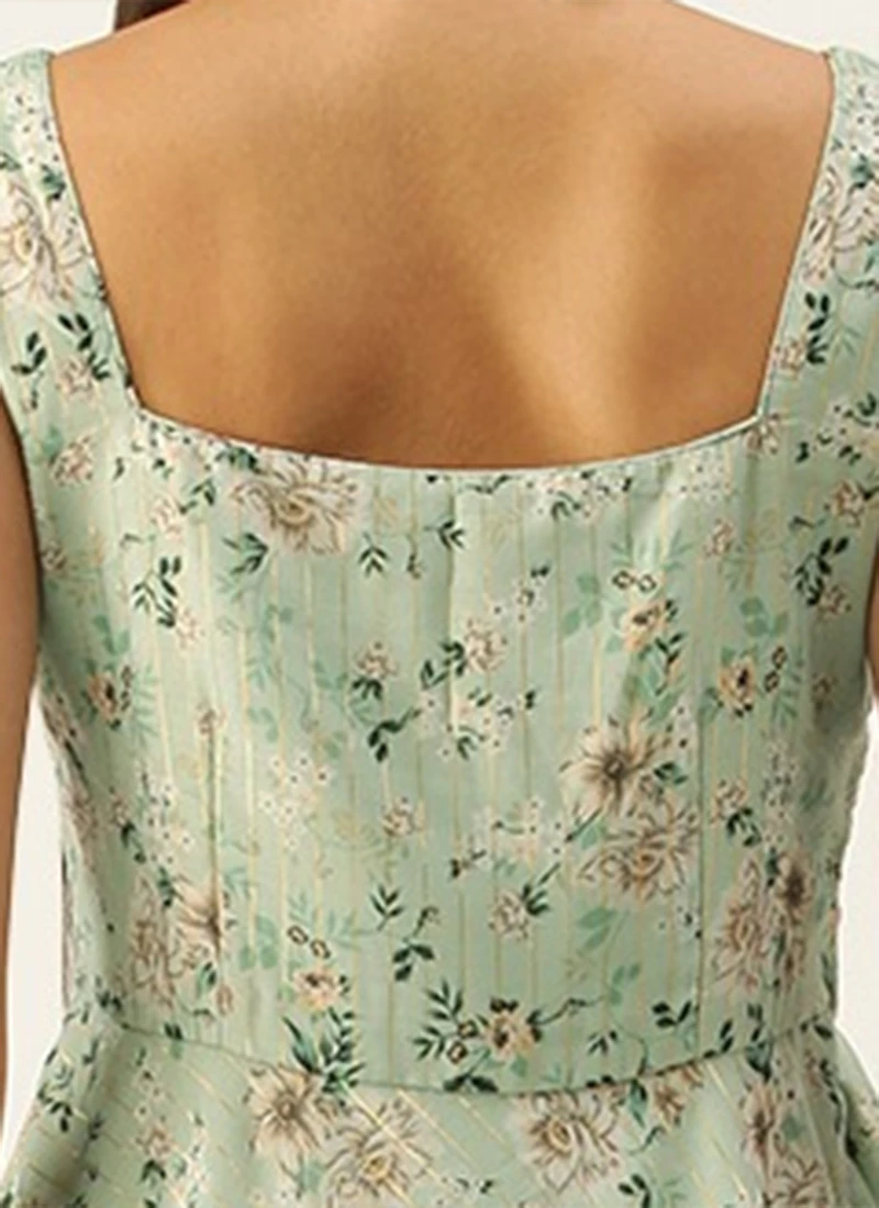 Green Muslin Digital Printed Strap Neck Dress After Six Wear - Image 6