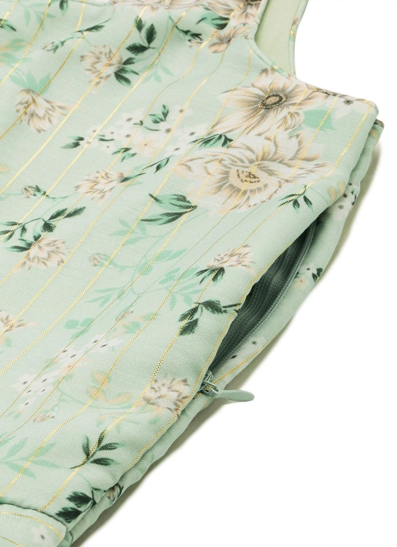 Green Muslin Digital Printed Strap Neck Dress After Six Wear - Image 7