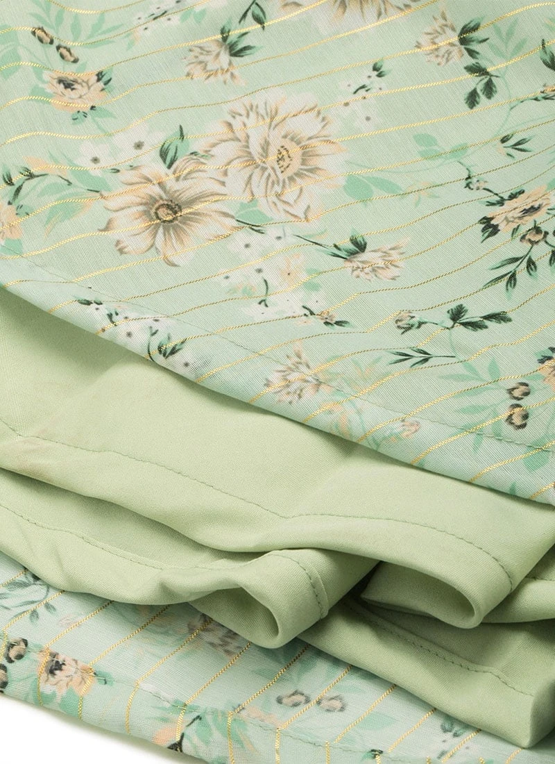 Green Muslin Digital Printed Strap Neck Dress After Six Wear - Image 8