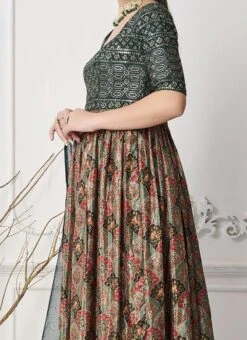 Green N Multicolored Chinon Salwar Set Wedding Wear