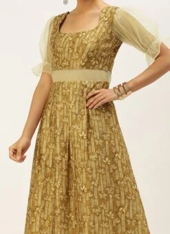 Green Printed Art Silk Dress After Six Wear